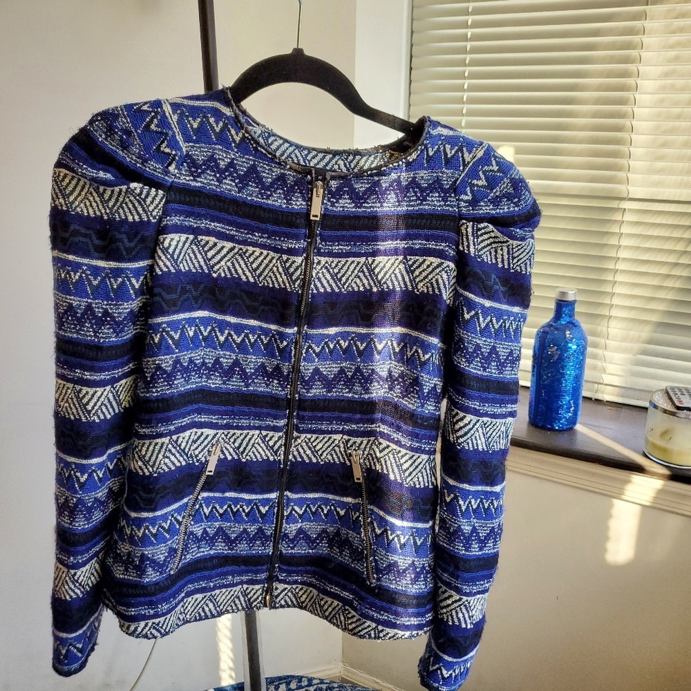 Zara Patterned Jacket With Leather Trim